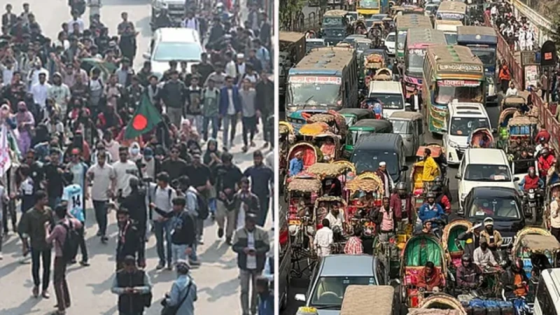 সাত কলেজের শিক্ষার্থীদের সায়েন্স ল্যাব মোড় অবরোধ, তীব্র যানজট